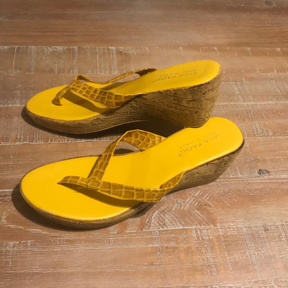 Mika Paola Canary Yellow Wedge Cork Sole S…